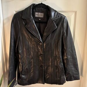 Bromley Women's Classic Black Soft Buttery Leather 3-Button Jacket, Size M
